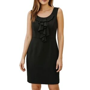 Halogen Black Wool Ruffle Sheath Dress 12P Polished Minimalist NEW